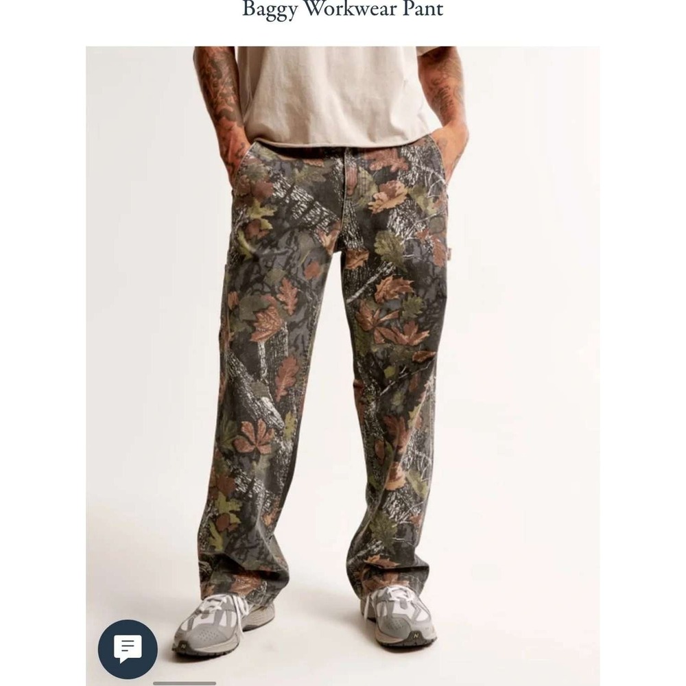 Abercrombie & Fitch Mens Loose Carpenter Pants Leaf Camo Green Brown 29x30 #P2